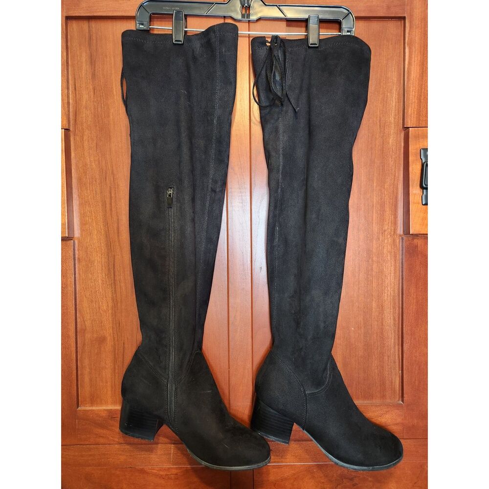 Top Moda Thigh High (25 in!) Black Heeled Boots Suede w/ Zipper Women's Size 9